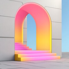 Canvas Print - Colorful archway with steps leading to a bright background.