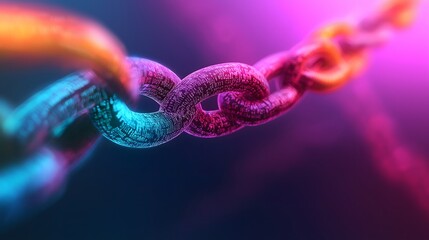 Future Consumer and technology concept: Blockchain network visualization, nodes and data streams in vibrant colors.