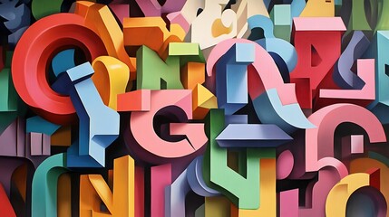 Aufkleber - vibrant abstract artwork a jumble of colorful 3D letters numbers with composition creates a visually engaging dynamic effect.