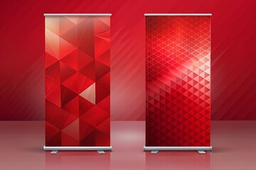 Poster - Red Geometric Background Vertical Banner Template for Brochure Cover Publication Design