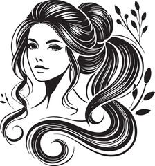 Wall Mural - Beauty woman Face and hair style logo vector, woman Face vector illustration, Beauty woman Face and hair style silhouette vector icon black and white