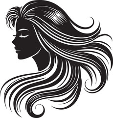 Beauty woman Face and hair style logo vector, woman Face vector illustration, Beauty woman Face and hair style silhouette vector icon black and white