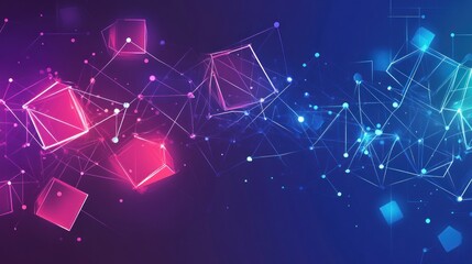 Poster - Abstract network of glowing cubes and lines.