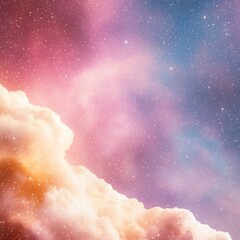 Poster - Dreamy cloudscape at night with vibrant pink, purple, and blue nebula.