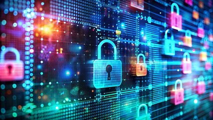 Poster - Secure Data Encryption Alert on Futuristic Virtual Screen - Stock Photo