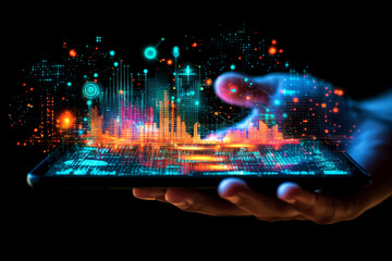 Poster - Innovative digital tablet displaying vibrant data visualization graphics