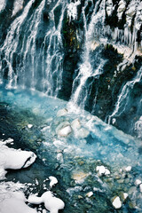 Wall Mural - Blue River White Snow contrast background Biei Japan nature cold water winter