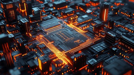 Poster - Abstract 3D render of a futuristic cityscape resembling a circuit board Microcosm of Technology.
