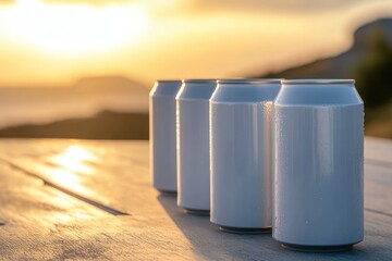 Wall Mural - Four beers on wooden table