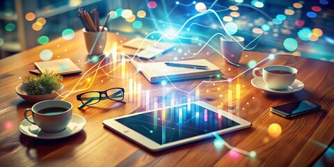 Poster - Surreal Consulting Table: Tablet Central Amidst Charts & Soft Light