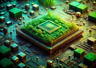 Poster - Surreal Green RAM Zoom: Abstract Technology Background
