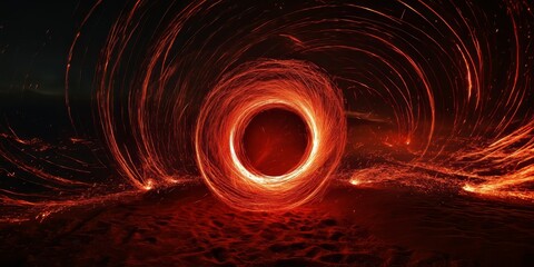 Leinwandbilder - Light painting in the dark creates stunning visuals, showcasing the red glowing coal s brilliance. Experience the artistry of light painting with red glowing coal in captivating displays.
