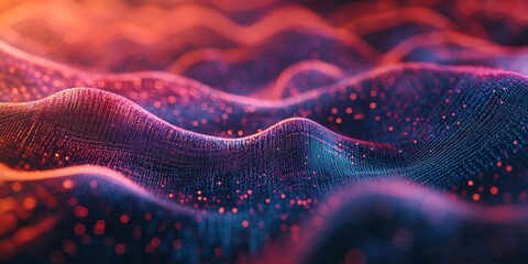 Leinwandbilder - Abstract gradient hologram showcasing a dynamic wave of particles, illustrating a captivating digital technology background that emphasizes the interplay of colors and movement in the design.
