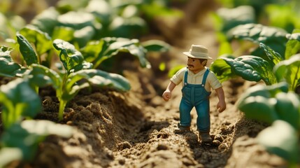 Wall Mural - Farmer in Countryside Landscape with Green Foliage