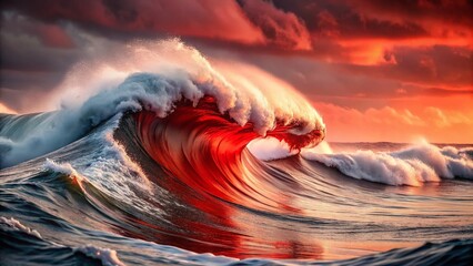 Poster - Vibrant Red & Smokey Gray Abstract Waves Panoramic Stock Photo
