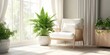 © Rasim - In a bright, roomy living area, a white chair and a potted fern create a cozy vibe. Plants are placed on the floor by the window, enhancing the calm atmosphere of the space.
