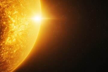 Wall Mural - Close-up of a fiery sun's surface, emitting intense light and heat against a dark space background.