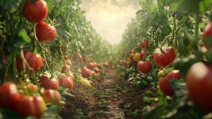 Wall Mural - Serene Tomato Field Under Soft Natural Light