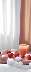 Canvas Print - Romantic candlelit scene with red and white hearts.