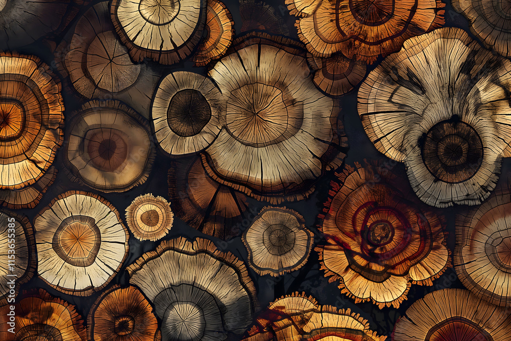 Abstract pattern of tree rings showcasing detailed textures, warm tones ...