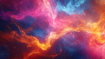 Poster - Explosion with Vibrant Pinks Oranges and Blues Forming Intricate Trails of Glowing Particles and Translucent Smoke
