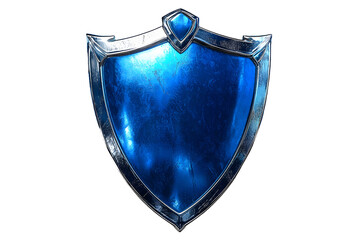 Poster - digital illustration of a glossy blue shield with metallic edges representing security, protection, 