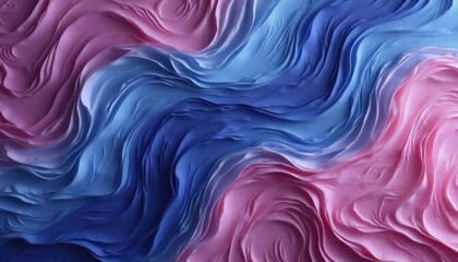 Wall Mural - Abstract Wavy Patterns in Deep Blue and Pink with 3D Texture and Fluid Motion