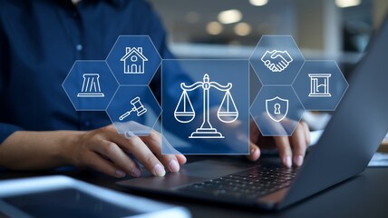 Aufkleber - Legal Professional with Justice Icons: Online Legal Advice, Lawyer, Notary, Business Legislation, Law