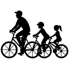 Wall Mural - Family cycling silhouette on white background