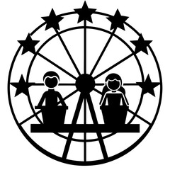 Wall Mural - Family on Ferris wheel silhouette vector illustration on white background