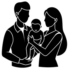 Wall Mural - Parents holding baby silhouette on white background