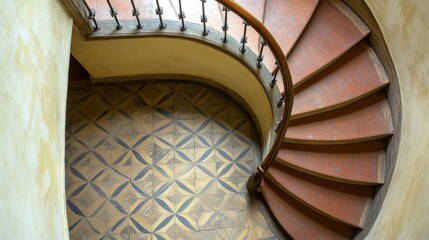 Wall Mural - Elegant Curving Staircase with Geometric Shapes