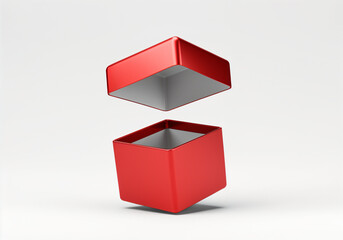 Wall Mural - open red gift box floating on a minimal white background, perfect for showcasing products or concept