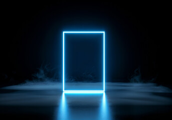Poster - Glowing neon rectangle illuminating dark smoky room, creating a mysterious and futuristic atmosphere
