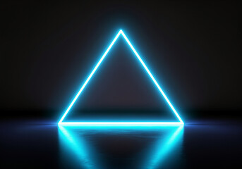 Poster - Glowing neon triangle illuminating dark space, creating a futuristic and minimalist backdrop