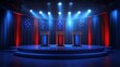 © loxia stock image - Three podiums on a stage with red, white, and blue curtains under bright lights.