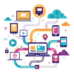 Poster - Flowing connections between devices create a seamless digital experience in a vibrant design