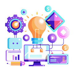 Poster - Glowing interface emerges from design tools showcasing innovation and creativity in a digital workspace