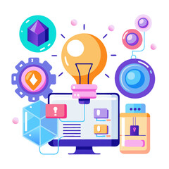 Aufkleber - Glowing interface design emerging from creative tools and technology concepts in a vibrant workspace