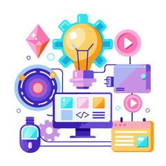 Aufkleber - Glowing interface emerges from design tools showcasing creativity and innovation in digital development