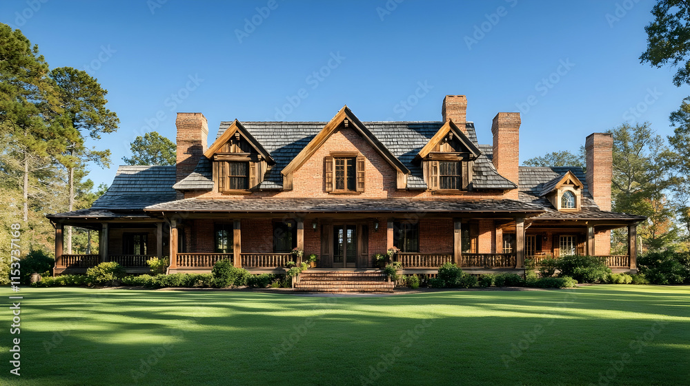 Rustic colonial mansion in Williamsburg Virginia with brick facade and ...