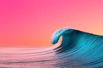 Fototapete - A simple HDR design of smooth ocean waves meeting a glowing horizon line under soft, muted gradient tones