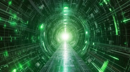 Poster - futuristic metaverse web3 abstract background with neon led light tunnel, 5g speed concepts, teal an