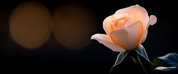 Poster - Single peach rose against dark background.