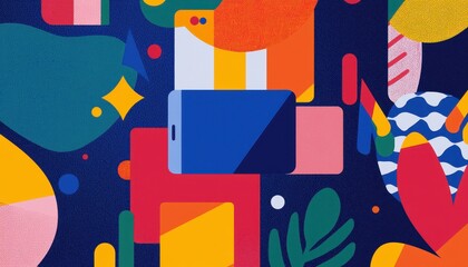 Poster - Vibrant Abstract Background with Mobile Phone and Colorful Geometric Shapes for Modern Design Projects