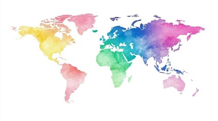 Poster - Minimalist gradient world map outline design with elegant line drawing style. Abstract global geography concept featuring soft curves and vibrant gradient background