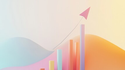 Poster - Abstract colorful design of growth with rising bars and upward arrow representing improvement and success in business metrics