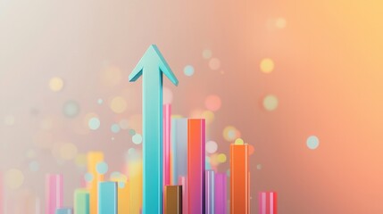 Poster - Colorful Abstract Growth Chart with an Arrow Pointing Upward Surrounded by Soft Bokeh Background