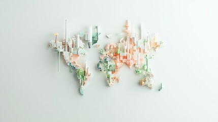 Poster - Abstract World Map Design with Soft Colors and Geometric Shapes for Modern Art and Business Presentations
