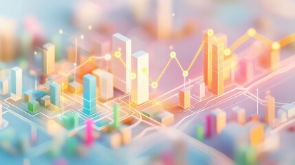 Poster - Abstract digital landscape with colorful buildings, graphs, and data visualizations representing economic growth and urban development